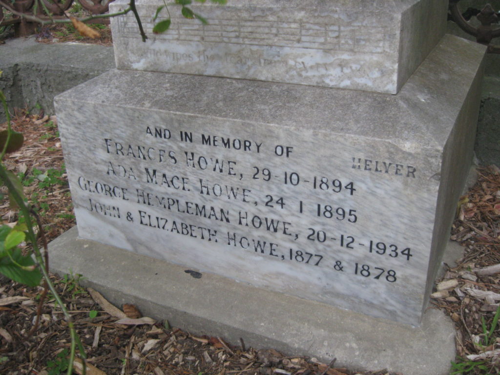 Details For Howe Mary Elizabeth The Friends Of Bolton Street Cemetery Inc